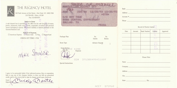 1993 Mickey Mantle Signed Regency Hotel Credit Card Receipt (JSA)